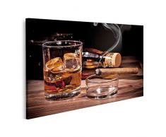 islandburner Quadro su Tela Bevanda al Whisky con Sigaro fumante su Un Tavolo di Legno Stampa Foto Quadri Moderni