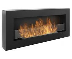 Biocamino Nice-House Box 90 x 40 cm. Caminetto a bioetanolo con vetro 900mm, camino da parete bio-etanolo nero un camino a forma di scatola da appendere alla parete.