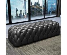 Panca Ottomana in Pelle, Poggiapiedi Ottomano con Bottoni Lussuosi, Decorativo Ottomano Rettangolare, Comoda Panca Imbottita con Accento Panca da Ingresso Panca Camera da Letto-NER