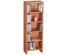 WOHNLING mensola CD in Legno massello Sheesham Piedi scaffalature 90 cm vani portaoggetti Alta CD 5 libreria in Stile Country Naturale