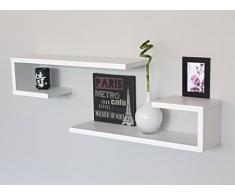 2 MENSOLE Design LEGNO a Parete Muro Salotto Camera BIANCO Con Venature CI BI