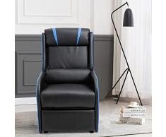 Mingone Poltrona Relax Reclinabile Manuale Poltrona TV con Funzione Reclinabile Poltrona Cinema Ecopelle Poltrona Lettura (89,5 x 55 x 107 cm, Nero Blu)