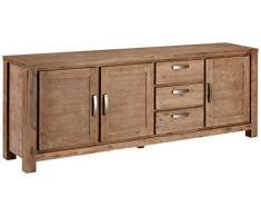 Ibbe Design Credenza Bassa Buffet Marrone Mobiletto Armadietto Multiuso con 3 Ante e Cassetti Alaska per Soggiorno Camera da Letto Sala da Pranzo, in Legno Massello di Acacia