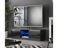 MMT RTV 1400 – Mobile da TV moderno con luci LED, per TV 4K da 43, 50, 55, 60 e 65 pollici - Mobile TV nero da soggiorno, ufficio e camera da letto, 140 cm di larghezza