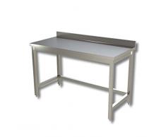 Tavolo inox senza ripiano di fondo, con alzatina posteriore. Prof. 70-150x70x85H, SENZA ruote
