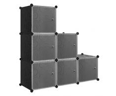 WOLTU Scaffale a 6 Cubi, Armadio Modulare Fai-da-te in Plastica, Scarpiera Componibile con Ante con Chiusura Magnetica, Organizzatore per Libri e Giocattoli, Nero, RGB38sz