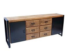 A.S Industries, Madia industriale in legno e ferro con 6 cassetti e 2 ante 78,7 pollici Commode Dresser in stile moderno splendidamente realizzato per la casa arredamento da casa di A.S.