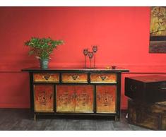 OPIUM OUTLET Grande Credenza, Cassettiera, Comò Asiatica, Mobili Camera da Letto Vintage Shabby-Chic Orientale coloniale in Legno di Pino