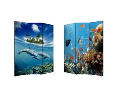 Lupia Separè bifacciale Artistico Divisorio Telaio 3 Ante con Stampa su Tela Marino 176x3.2x135.6 cm