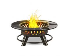 blumfeldt Rosario - Braciere Ø120cm, Grill 70cm, Bracere, Tavolo Acciaio, Poggiapiedi 360°, Incluso Attizzatoio, Grigia con Impugnatura Cool-Touch, Quattro Altezze a Scelta, Nero