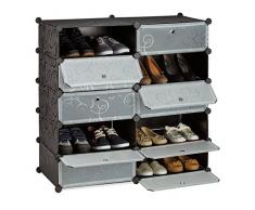Relaxdays Scarpiera Armadio, HxLxP 90x94x37 cm, Portascarpe 10 Scomparti, Scaffale Sistema a Incastro, Plastica, Nero, Black
