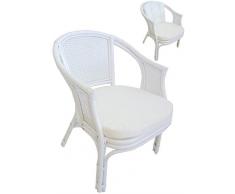 SF SAVINO FILIPPO Poltrona in Vimini bambù giunco Vienna Rattan Bianco con Cuscini per casa Camera Salotto Bar Bamboo Bianca
