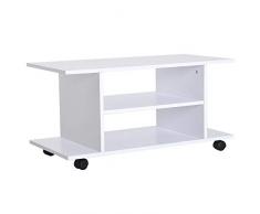 Homcom- Mobile porta TV in Legno con Ruote Color Bianco 80x40x40cm 11.5KG