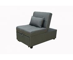 Arredo Stock Pouf 3 in 1 trasformabile in poltrona e letto in tessuto grigio, 190x80x42 cm