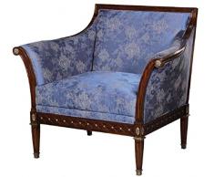 Casa Padrino poltrona Art Nouveau di lusso blu/marrone/ottone antico 112 x 89 x A. 100 cm - Poltrona da soggiorno in mogano nobile con elegante motivo damascato - Mobili Barocco e Art Nouveau
