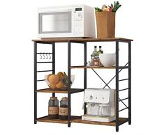 sogesfurniture Scaffale per Cucina in Acciaio Legno, 3 +3 Ripiani Carrello da Cucina per Microonde Forno, Scaffalature Organizzatore Salvaspazio, 90x40x83cm, Colore Antico BHEU-171-FG