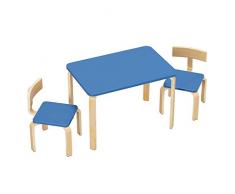 Homfa Tavolino Pittura Scrivania Per Bambini da Gioco con 2 Sedie in Legno 78.2x53.2x53.2cm (Azzurro)