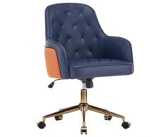 XIaoHESHop Vintage Sedia da scrivania Girevole Sedia da ufficio con ruote, Sedia operativa Schienale medio Sedia per computer con altezza regolabile Comfort Imbottitura Base in metallo e inclinazione