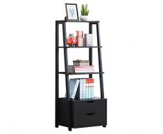 GYMAX Scaffale a Scala, Libreria con 4 Ripiani Aperti e 2 Cassetti, MDF, Antiribaltamento, Piedini Antiscivolo, scaffale di stoccaggio per il soggiorno e lufficio, 52 x 40 x 133 cm