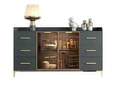 QINJIE Mobile da Cucina a Buffet, Tavolo da Divano consolle Rustico, con 6 cassetti e 2 vetrine, per Sala da Pranzo, Soggiorno, Ingresso, Camera da Letto,Nero,62.9in