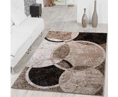 Tappeto moderno con design a cerchi, per soggiorno, tappeto melange marrone, beige, nero, Polipropilene, marrone, 120 x 170 cm