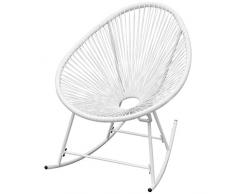 Festnight Poltrona a Dondolo da Giardino Esterno,Sedia a Dondolo da Giardino Esterno con Telaio in Acciaio e Rivestimento in Polirattan Bianco 72,5 x 77 x 90 cm
