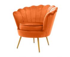BRIGROS La voglia di fare WeHome - poltrona conchiglia velluto con gambe in ferro dorate alte 23cm e poltrona con imbottitura in schiuma dal design vintage e confortevole (Arancio, Velluto)