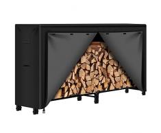 Amagabeli 244cmx122cmx35,6cm Portalegna da ardere da con coperchio Set combinato Portalegna da esterno impermeabile per camino Accessori per attrezzi impilatori di legno Nero