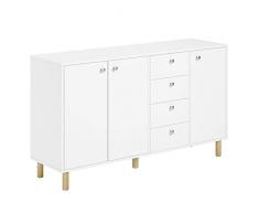 FirFurd Credenza Cucina con 3 Ante e 4 cassetti, Mobile dispensa Cucina Buffet da Cucina,Credenza Moderna Bianca in Legno,per Soggiorno, Camera, Ufficio 140×40×80cm(Bianco)