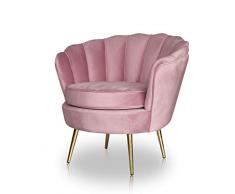 NEUERRAUM Poltrona da cocktail in stile vintage, a forma di conchiglia, in velluto rosa antico con piacevole al tatto. Molto pregiato.