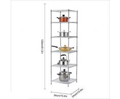 LYY Scaffale Quadrato a 5 Piani per Cucina a Parete, scaffale di stoccaggio in Acciaio Inox, Argento 35 * 35 * 130 cm (13,4 * 13,4 * 51,2 Pollici)
