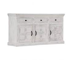 Festnight Credenza Soggiorno Classica in Legno Massello di Mango Bianco con 3 Cassetti e 3 Ante,Credenza Shabby,Credenza da Salotto,Credenza Cucina,Credenza con Cassetti 140x40x74 cm