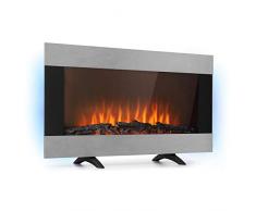 KLARSTEIN Basel Illumine - Camino Elettrico, Termoventilatore, 2000 Watt, 2 Livelli Riscaldanti, Effetto Fiamma LED, Dimmer, Retroilluminazione LED, Termostato, Display LED, Argento