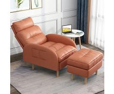 Poltrona letto trasformabile, funzionale reclinabile regolabile, divano singolo, con sgabello imbottito e bracciolo, per soggiorno, camera da letto, blu navy, arancione