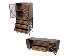 Set Mobile da Salotto Porta TV con cassettiera Alta Industriale HWC-F91 Metallo Legno