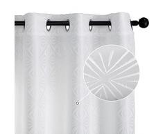 Coppia Tende Jacquard Semi Oscuranti Fantasia Rombi Tenda Filtrante per Soggiorno Camera e Interni 2 Pannelli con Occhielli (140x145cm, Bianco)