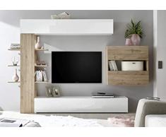 Web Convenienza Parete TV Attrezzata Collezione Sorano 2 C - Mobile Televisore in Legno con Ante a Ribalta Moderno - Color Bianco e Rovere Kadiz