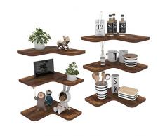 HORLIMER Mensola Angolare, Scaffale ad Angolo per Cucina, Bagno, Soggiorno, 6 Pezzi Marrone Mensola da Muro in Legno Rustico