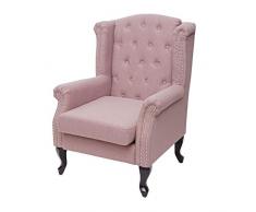 Mendler Poltrona stile vittoriano Chesterfield tessuto - rosa senza poggiapiedi