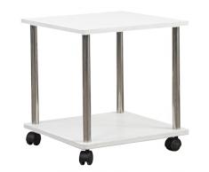 BAKAJI Tavolo Tavolino Salotto con 4 Ruote Carrello Carrellino Legno MDF Bianco da Caffè Design Minimal Arredamento Arredo Portaoggetti Mobile Soggiorno Cucina Bagno Doppio Ripiano Scaffali (Quadrato)