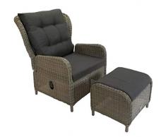 KMH Poltrona relax in polyrattan della serie Katharina con cuscino e poggiapiedi – mobili da giardino regolabili con seduta – Poltrona lounge con polyrattan marrone e rivestimento antracite