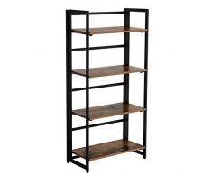 VASAGLE Libreria, Scaffale a Scala Pieghevole, Robusto Libreria a 4 Livelli, con Struttura di Metallo, Mobile Multifunzione, Assemblaggio Facile, Vintage LLS88X