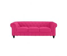 BHDesign Eleonore - Divano Chesterfield a 3 posti, in Velluto, Colore: Rosa