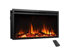 RICHEN camino elettrico Atalanta 33 | Caminetto a incasso effetto fiamma 3D | Riscaldamento elettrico 2000W, LED, comando via app, crepitio | Focolare a muro con telecomando, timer, termostato | Nero