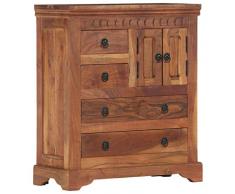 vidaXL Credenza Rustica 4 Cassetti 2 Ante Madia Impugnature in Ferro Armadietto Lucidato Finitura Naturale 62x30x75 cm Legno Massello di Acacia