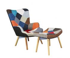 Milani Home s.r.l.s. Poltrona con Poggiapiedi Moderna Patchwork