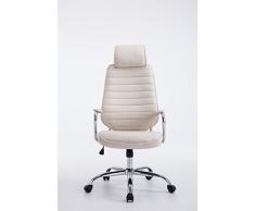 CLP Poltrona da ufficio RAKO con poggiatesta, in tessuto altezza regolabile 46-57 cm, telaio in metallo, con braccioli, imbottita, base a croce con ruote, sedia scrivania robusta beige