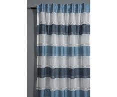 GARDINIA Tenda con Passanti Nascosti e Nastro Fettuccia Integrato, Trasparente, Filtrante, Stamigna, Bianco/Blu, 140 x 245 cm
