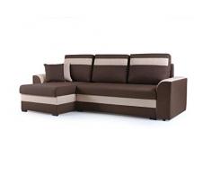 MEUBLO Piccolo Divano angolare Convertibili 3 Posto Tessuto Zeno, Tessuto, Marrone, Canapé dangle Gauche