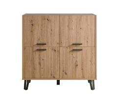 Composad | Madia della Linea VITRUVIA con 4 Ante, Madia Soggiorno, Credenza Soggiorno Moderna, Dimensioni (LxAxP) 122,80x124,60x40,50 cm, Colore Rovere Oak Miele e Nero Chalet, Made in Italy